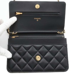 Chanel Chain Wallet Classic Matelasse Coco Mark Lambskin AP0250 CHANEL Black