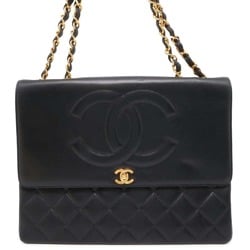 Chanel Chain Shoulder Bag Coco Mark Deca Matelasse Single Flap Lambskin CHANEL Black