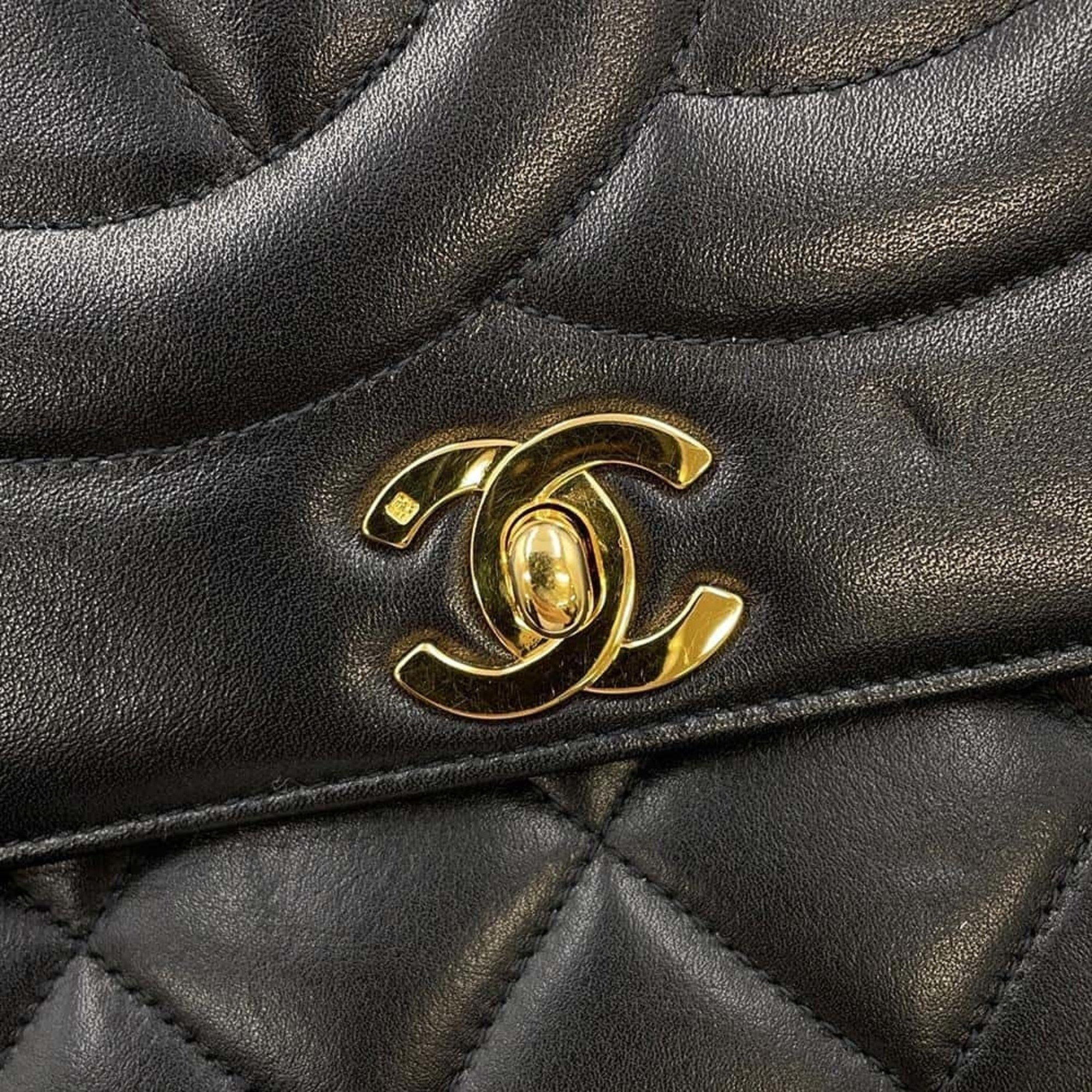 Chanel Chain Shoulder Bag Coco Mark Deca Matelasse Single Flap Lambskin CHANEL Black