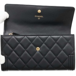 Chanel Long Wallet Boy Coco Mark Matelasse Bi-fold Lambskin A80286 CHANEL Black