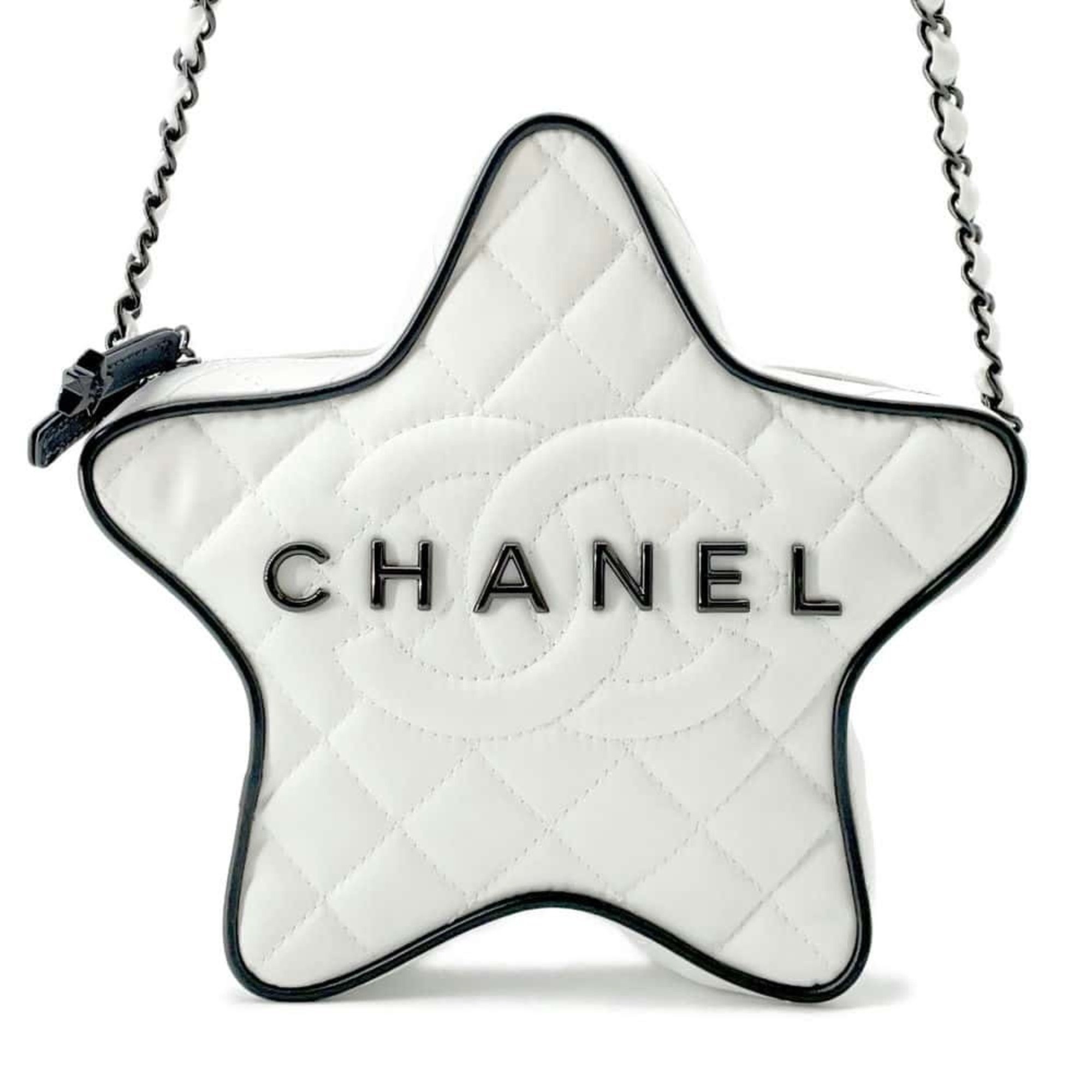 Chanel Chain Shoulder Bag Star Coco Mark Satin AS4579 CHANEL White