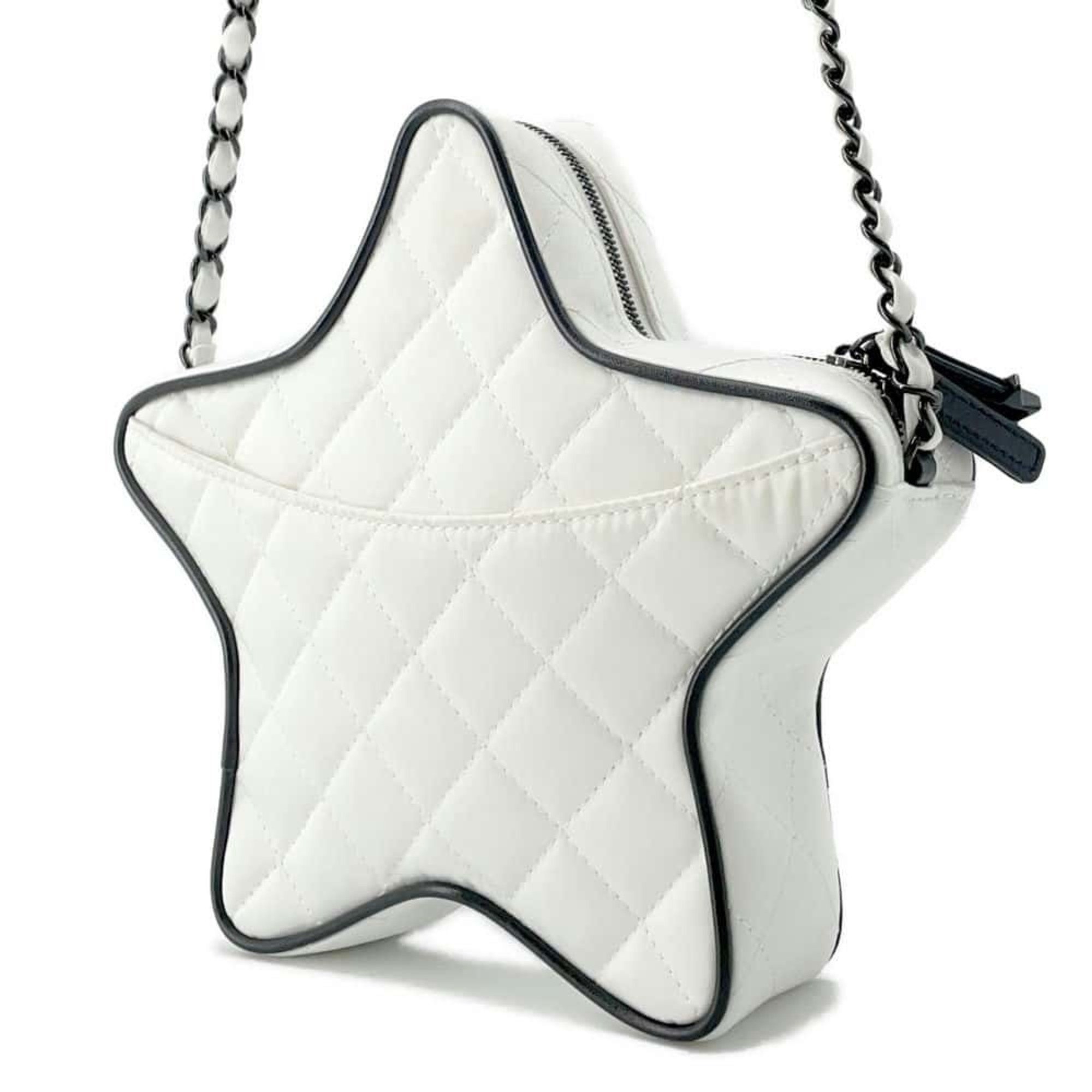 Chanel Chain Shoulder Bag Star Coco Mark Satin AS4579 CHANEL White