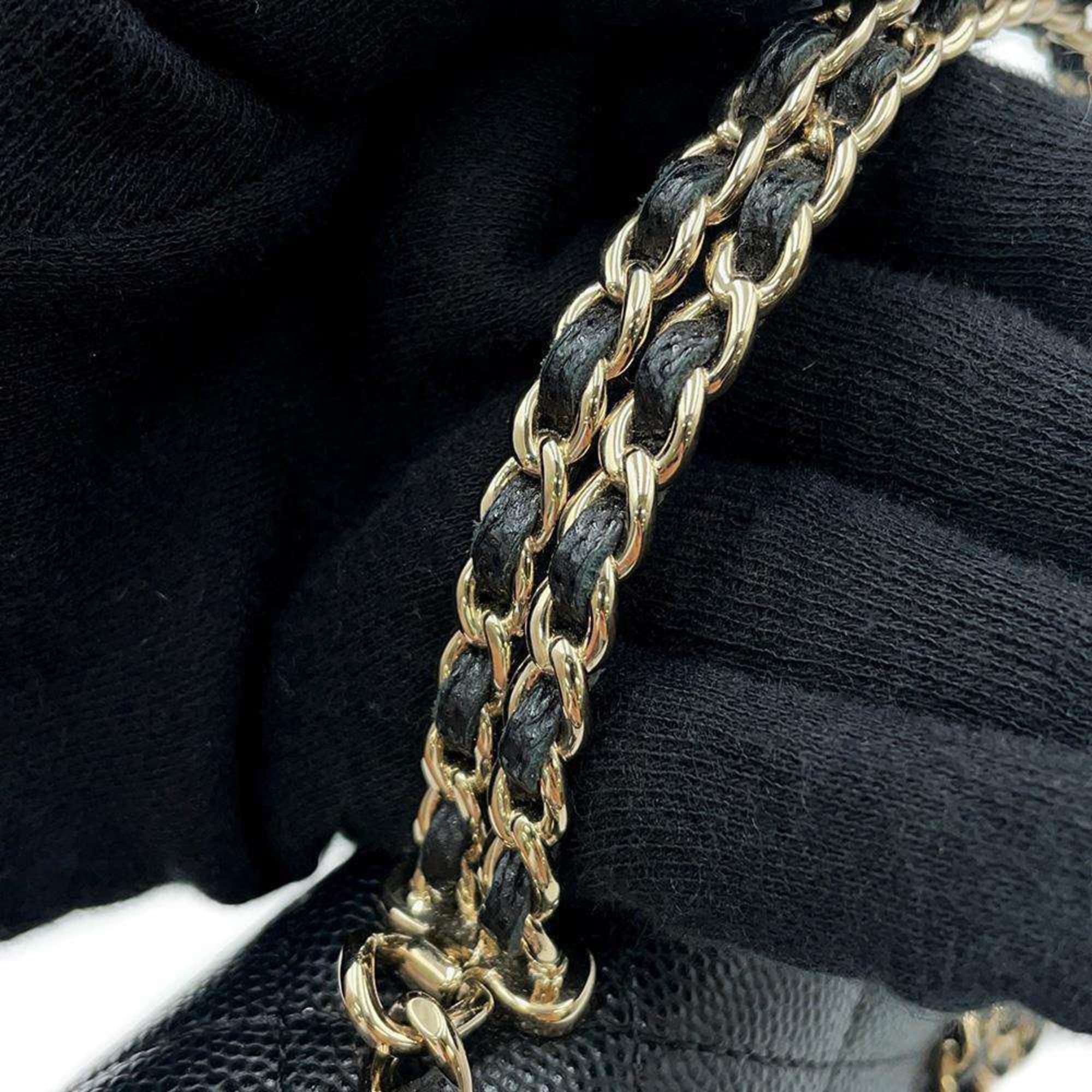 Chanel Chain Shoulder Bag Matelasse Coco Mark Caviar Skin AP3238 CHANEL Flap Phone Case Black