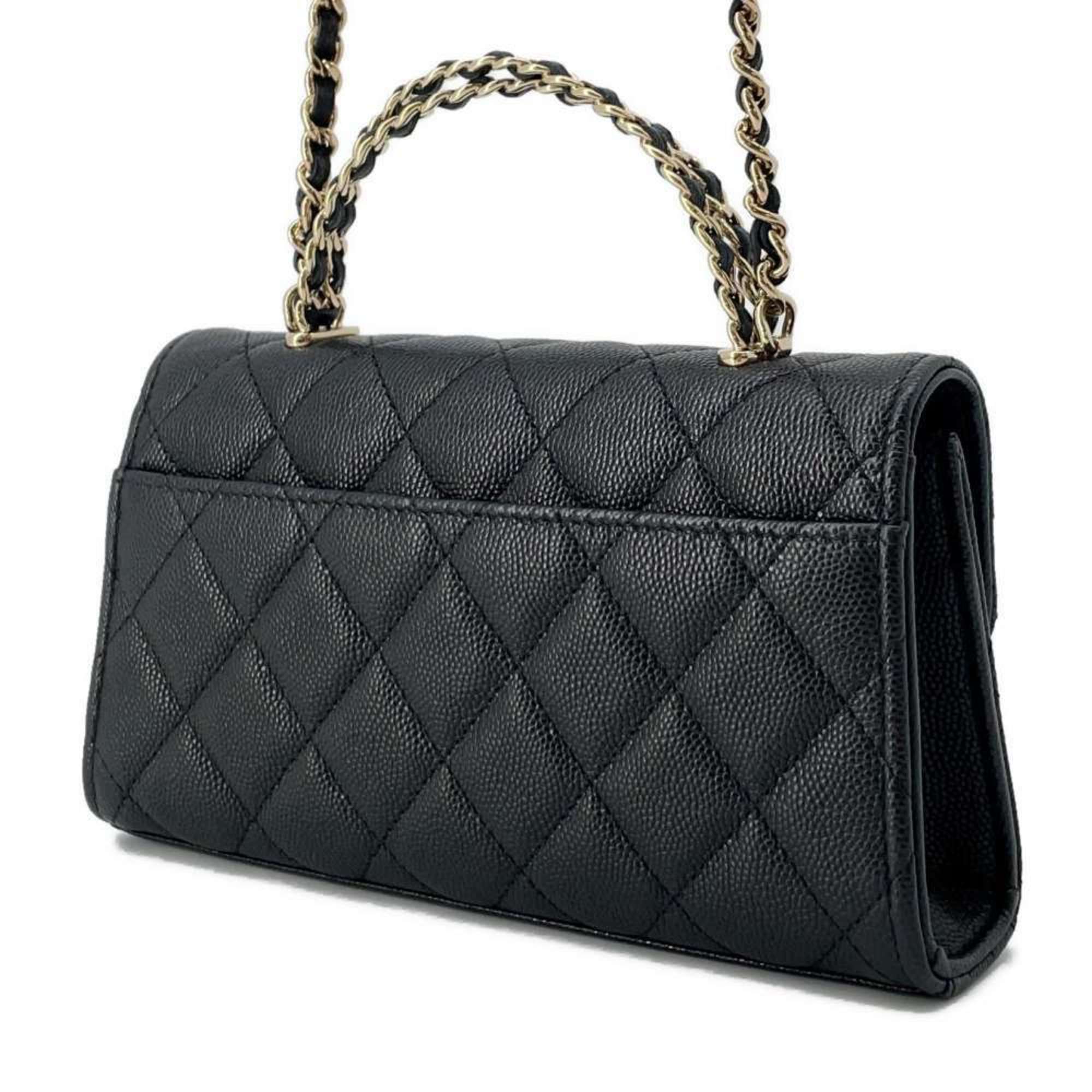 Chanel Chain Shoulder Bag Matelasse Coco Mark Caviar Skin AP3238 CHANEL Flap Phone Case Black