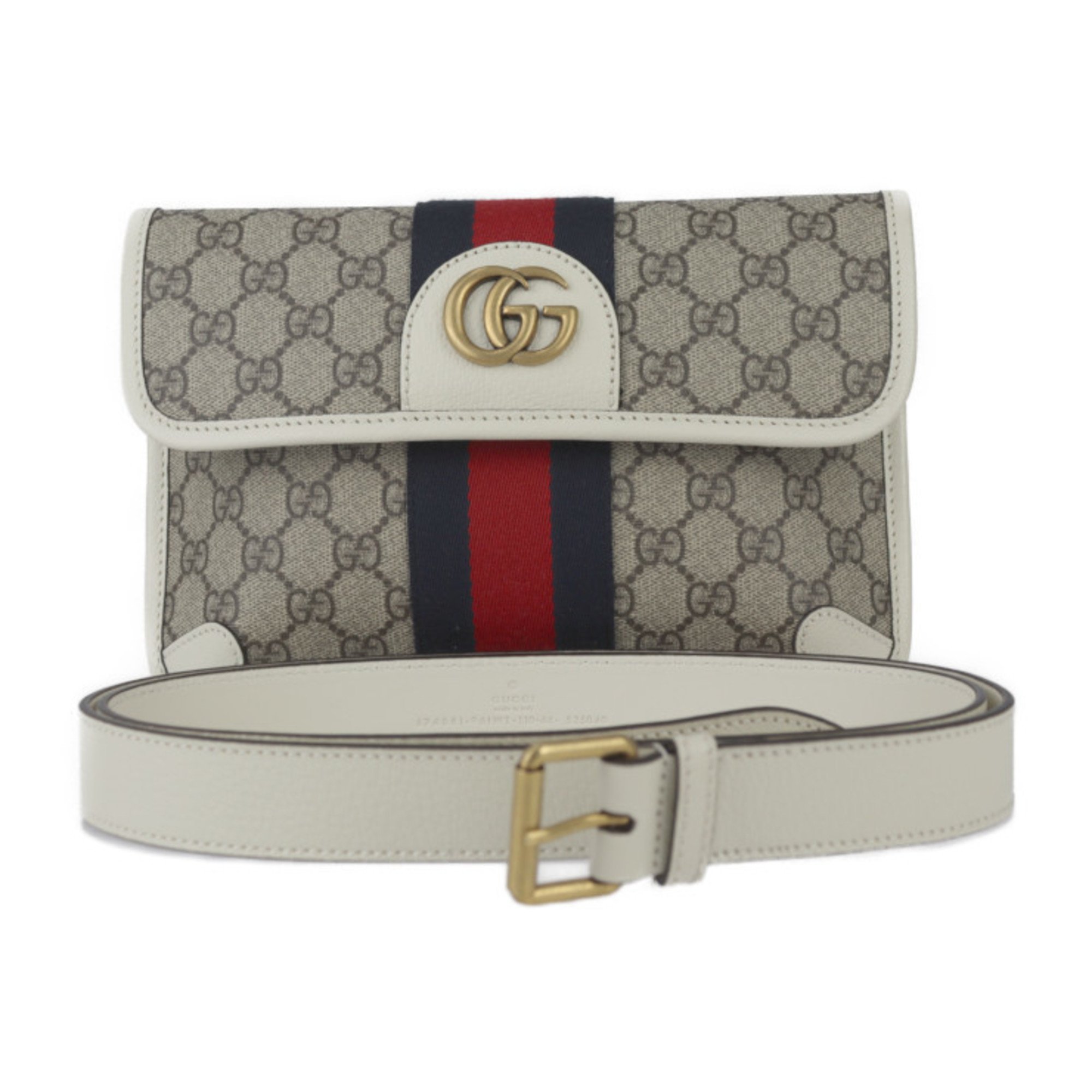 GUCCI GG Small Belt Bag Ophidia Waist 674081 Size 110・44 Supreme Canvas Leather Beige White Web Stripe