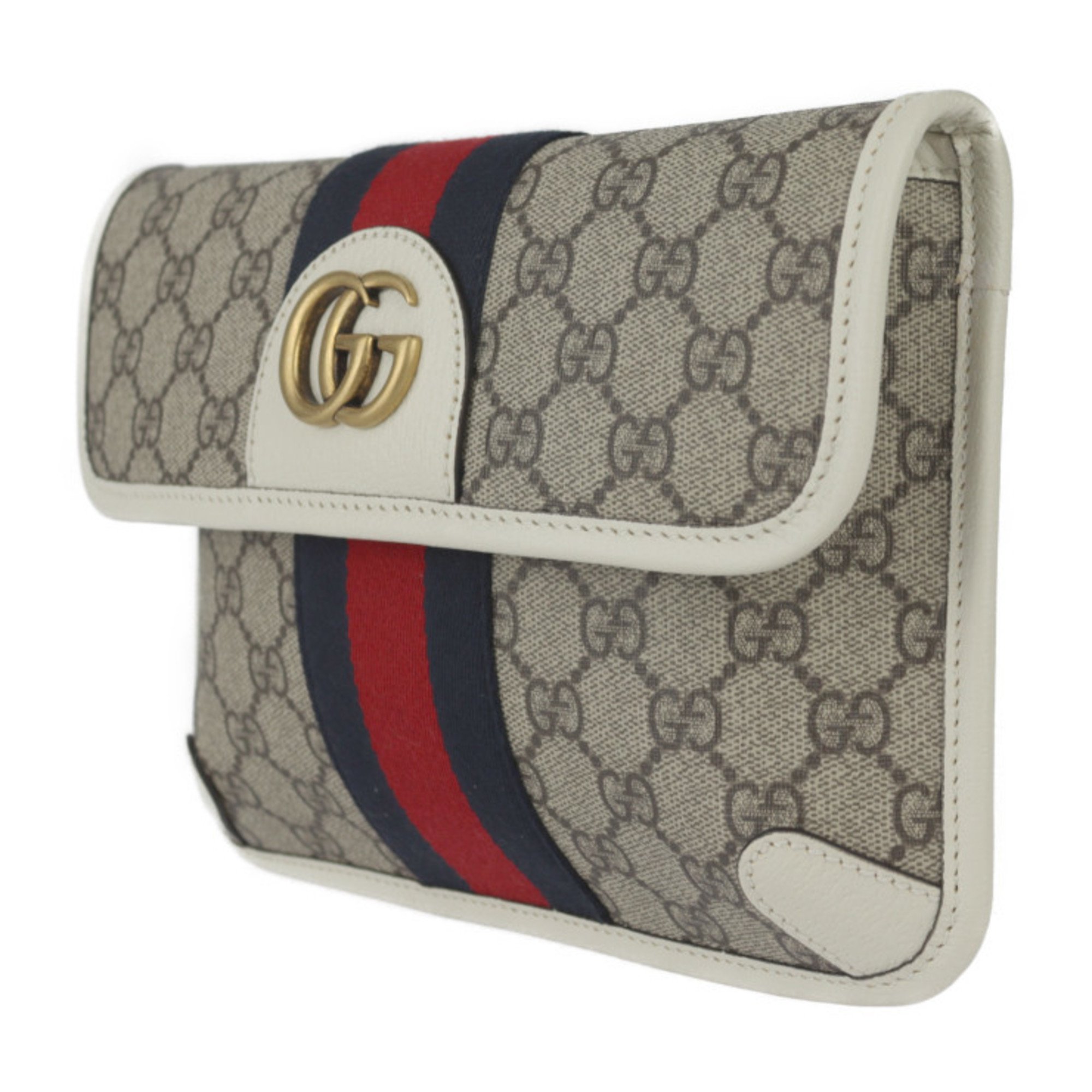 GUCCI GG Small Belt Bag Ophidia Waist 674081 Size 110・44 Supreme Canvas Leather Beige White Web Stripe