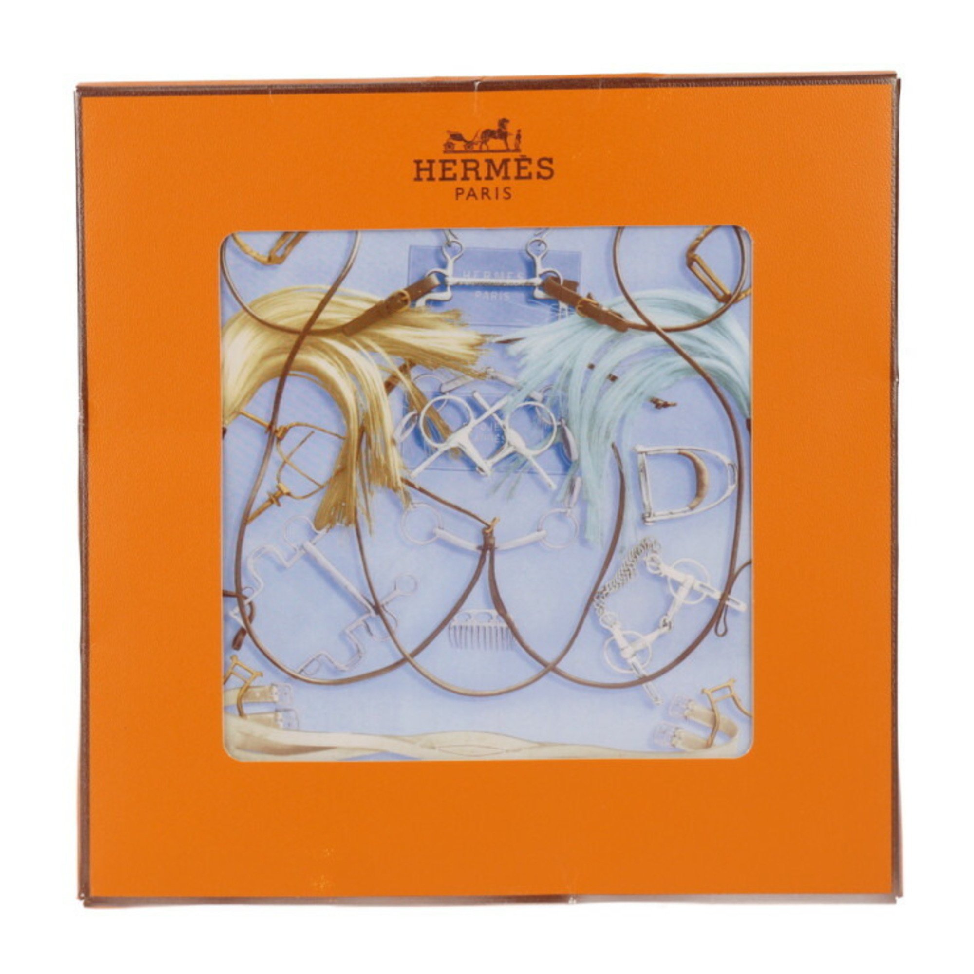 HERMES Hermes Carre 90 Projets Carres au Crayon Project O Scarf 002300S 06 100% Silk Blue Shell