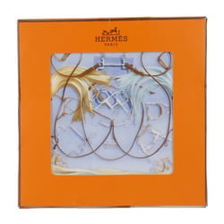 HERMES Hermes Carre 90 Projets Carres au Crayon Project O Scarf 002300S 06 100% Silk Blue Shell