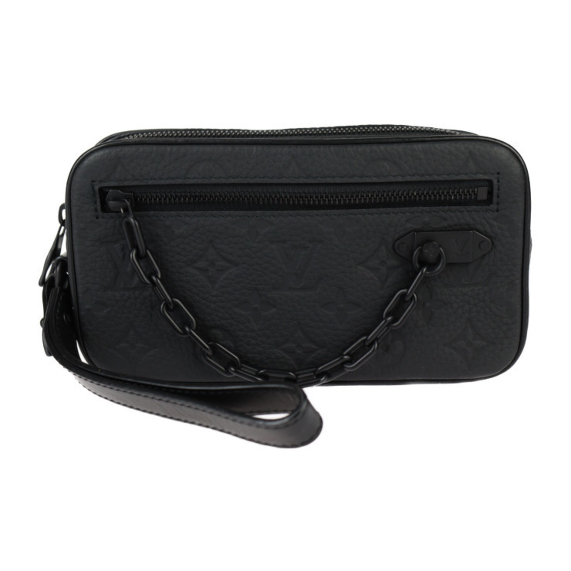 LOUIS VUITTON Louis Vuitton Pochette Volga Monogram Second Bag M55703 Taurillon Leather Black Matte Hardware Wristlet Clutch Pouch