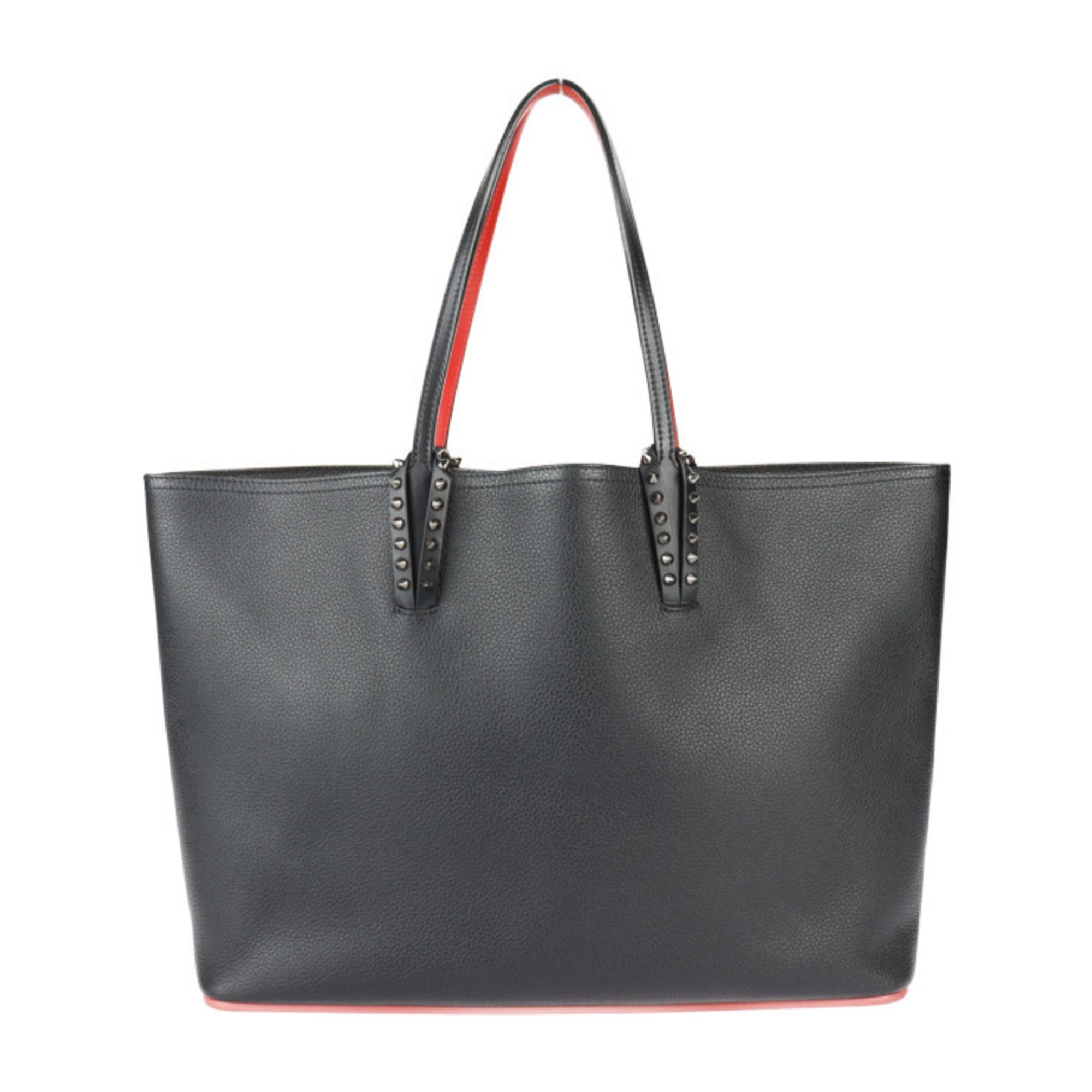 Christian Louboutin CABATA Tote Bag 1175113 Leather Black Red Spike Studs Shoulder