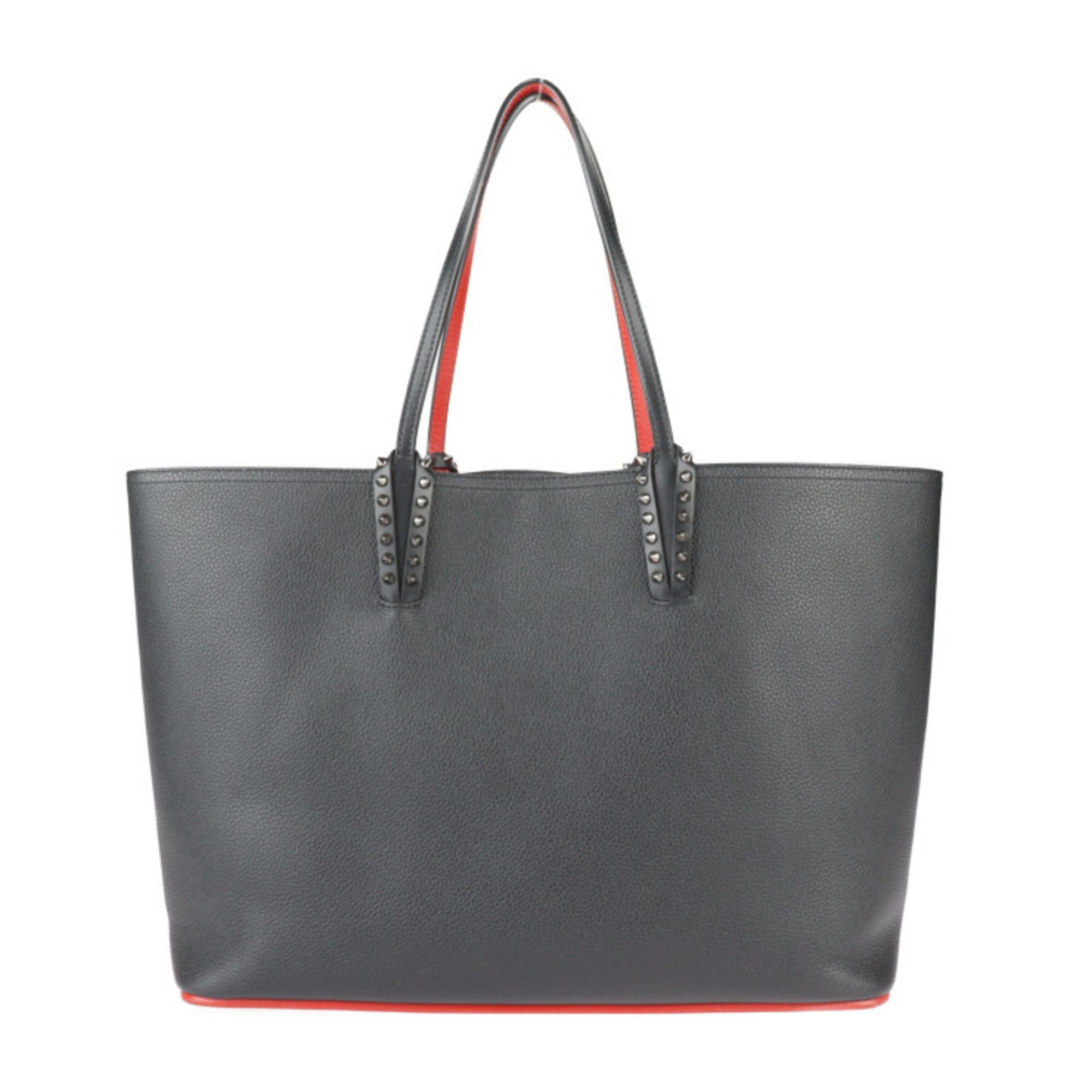 Christian Louboutin CABATA Tote Bag 1175113 Leather Black Red Spike Studs Shoulder