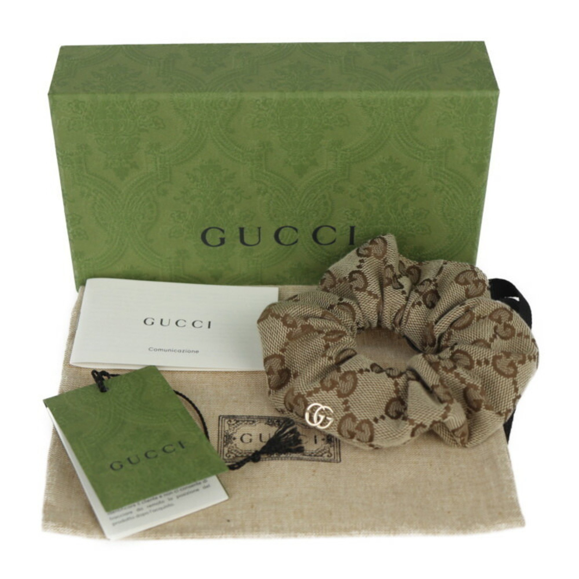 GUCCI Gucci Scrunchie Fashion Accessories 790225 3GANH 9764 GG Canvas Beige Ebony Hair Tie Clip