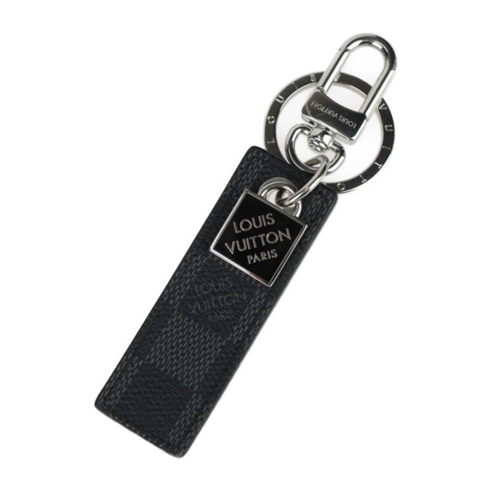 LOUIS VUITTON Louis Vuitton Porte Cle LV Tab Keychain M01060 Damier Infini Canvas Black Grey Keyring Bag Charm