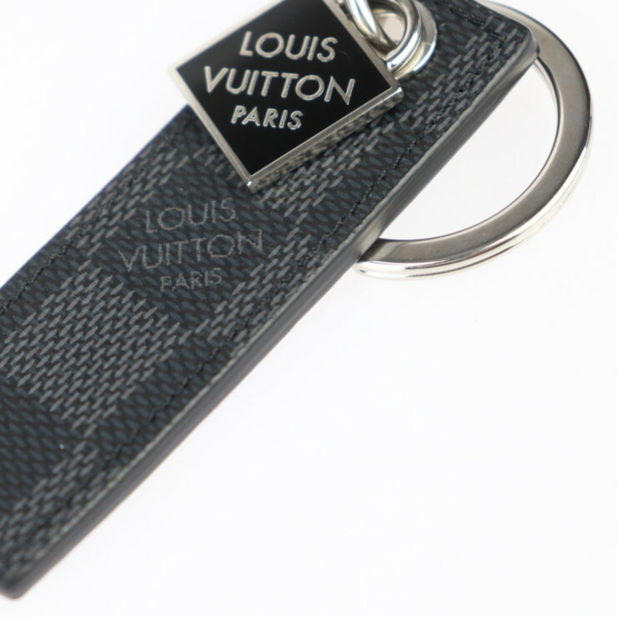 LOUIS VUITTON Louis Vuitton Porte Cle LV Tab Keychain M01060 Damier Infini Canvas Black Grey Keyring Bag Charm