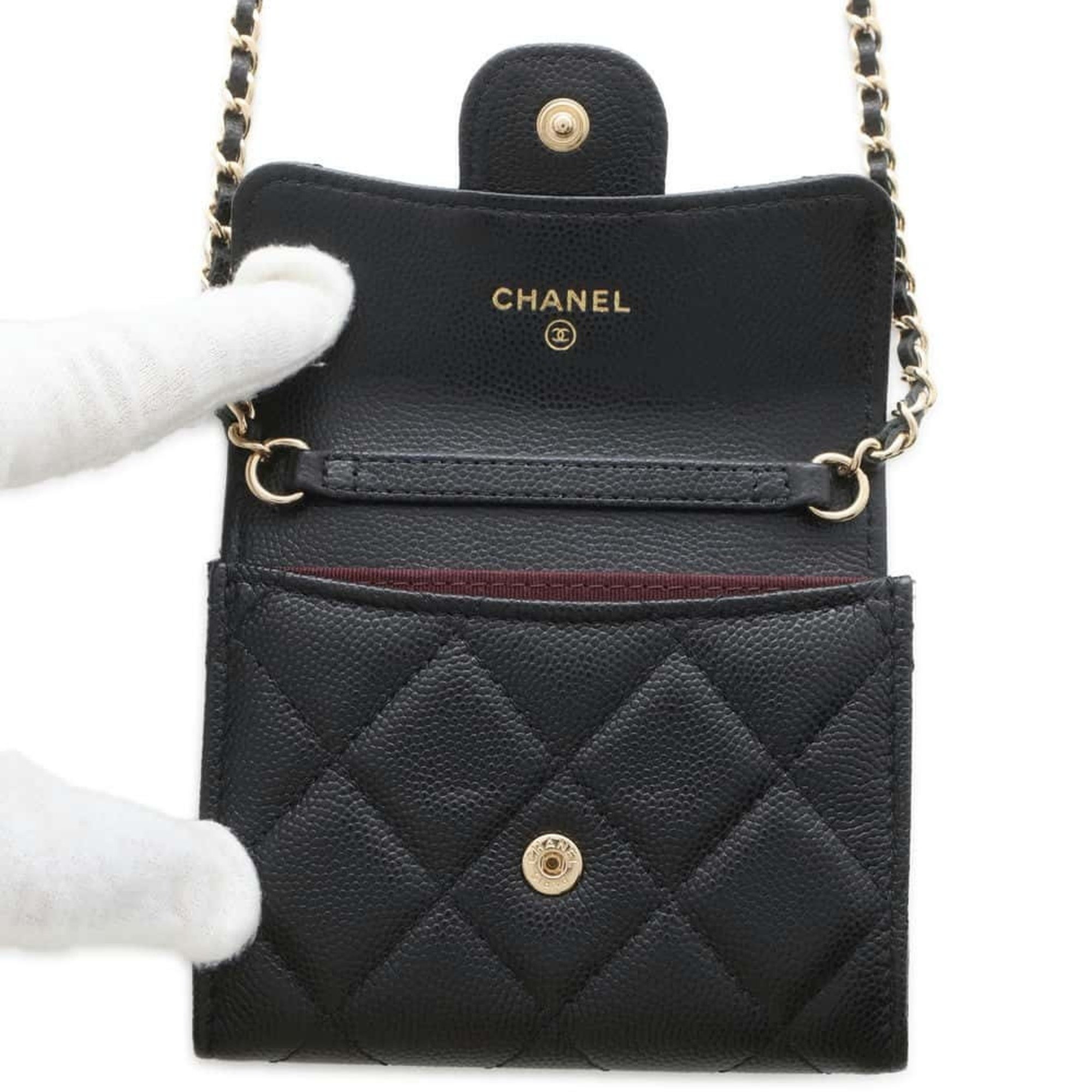 Chanel Chain Wallet Business Card Holder/Card Case Matelasse Caviar Skin AP0238 CHANEL Black