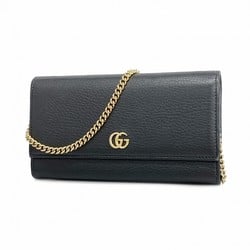 Gucci Shoulder Wallet GG Marmont 546585 Leather Black Women's