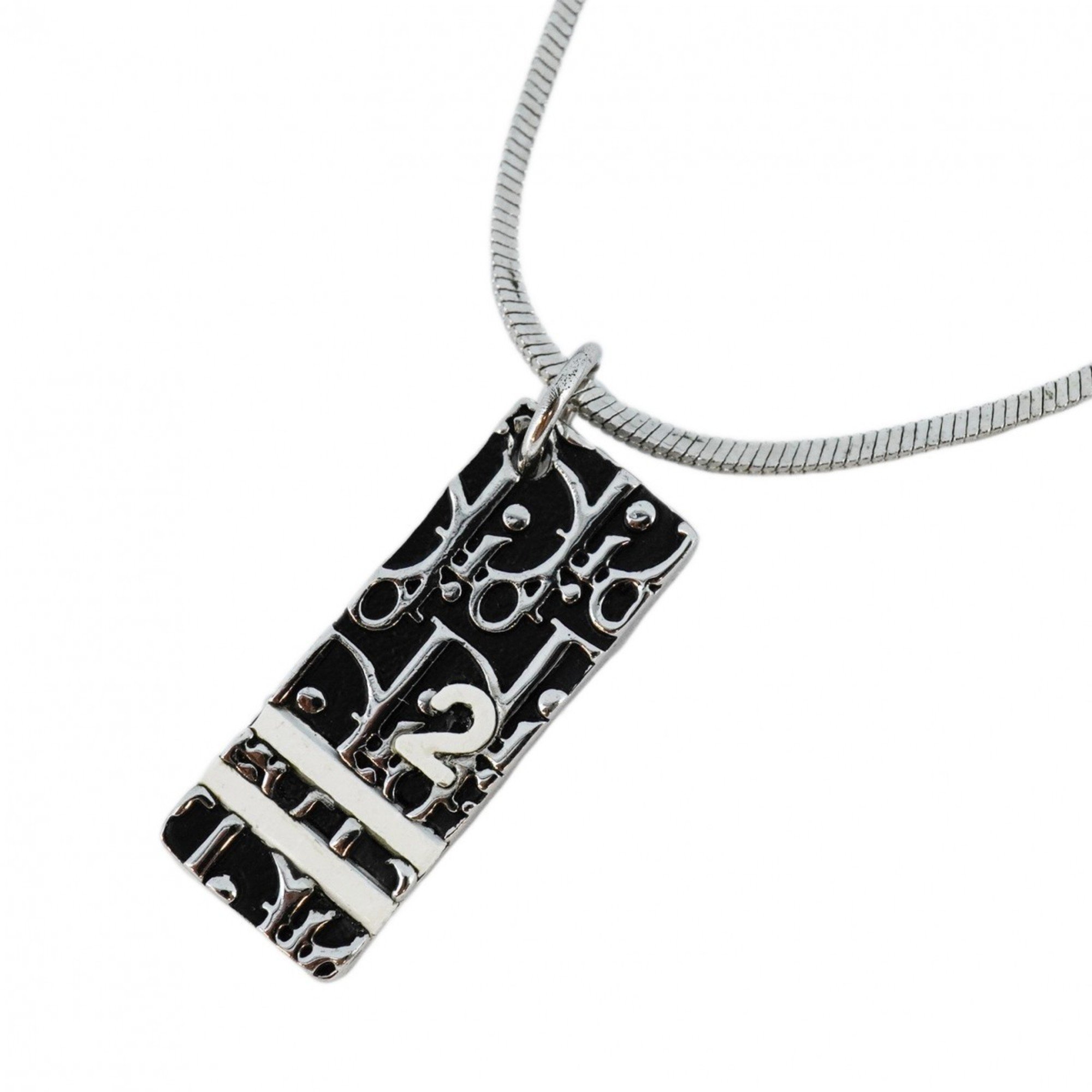 Christian Dior Necklace Trotter Metal Silver Black Women's