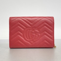 Gucci Shoulder Wallet GG Marmont 474575 Leather Red Women's