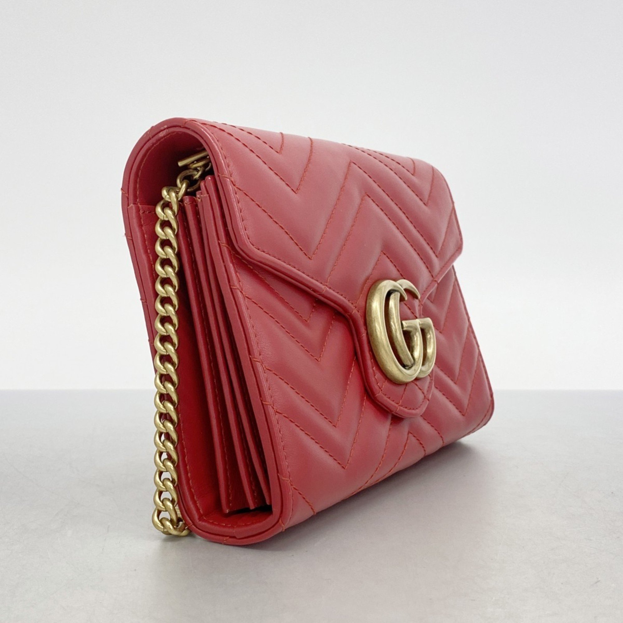 Gucci Shoulder Wallet GG Marmont 474575 Leather Red Women's