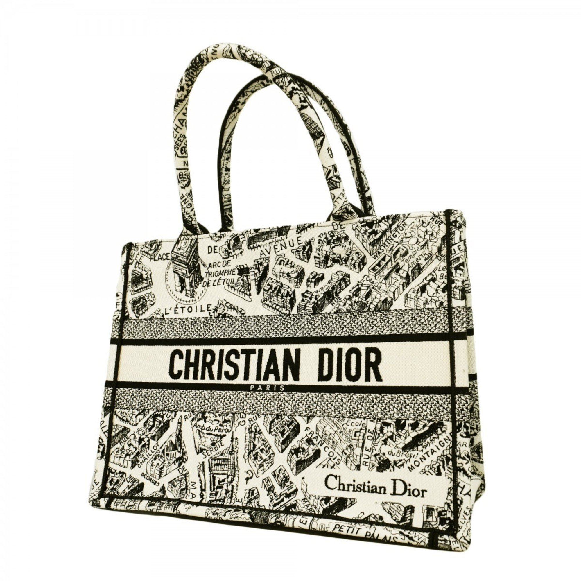 Christian Dior Tote Bag Book Canvas Black White Women's