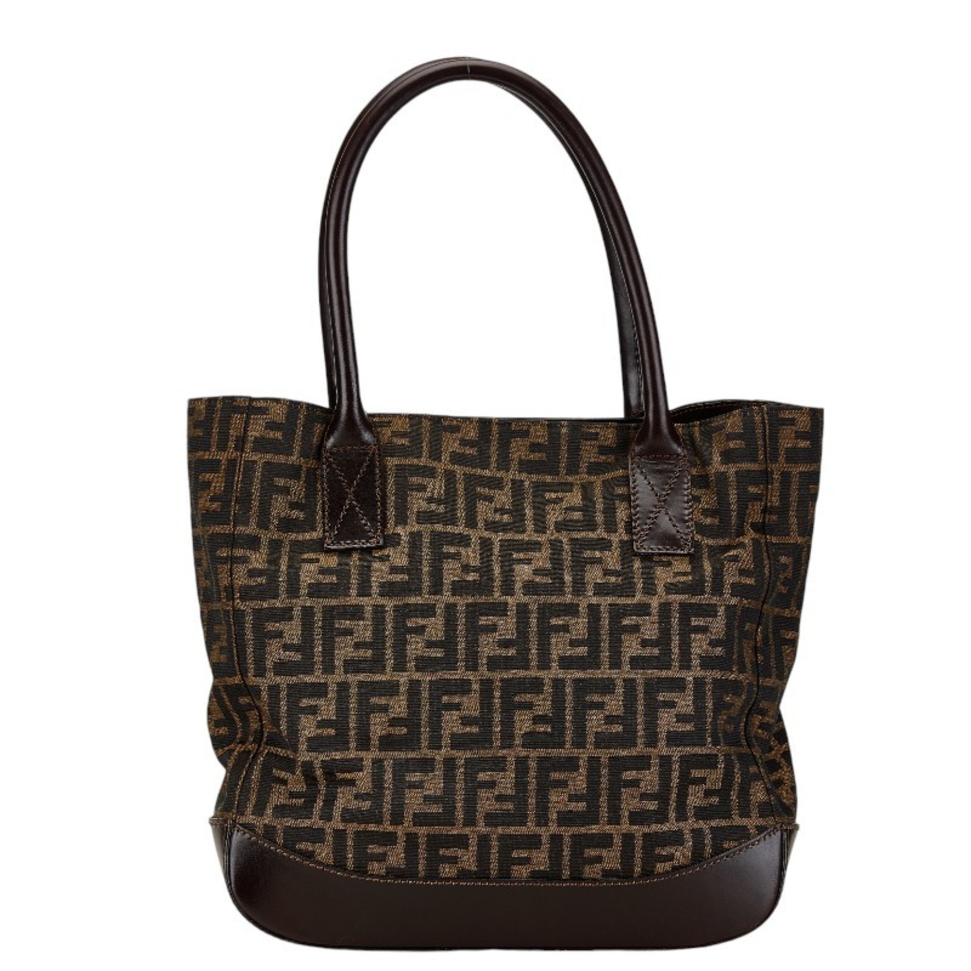 FENDI ZUCCA Handbag Tote Bag Brown Canvas Leather Women's