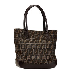 FENDI ZUCCA Handbag Tote Bag Brown Canvas Leather Women's