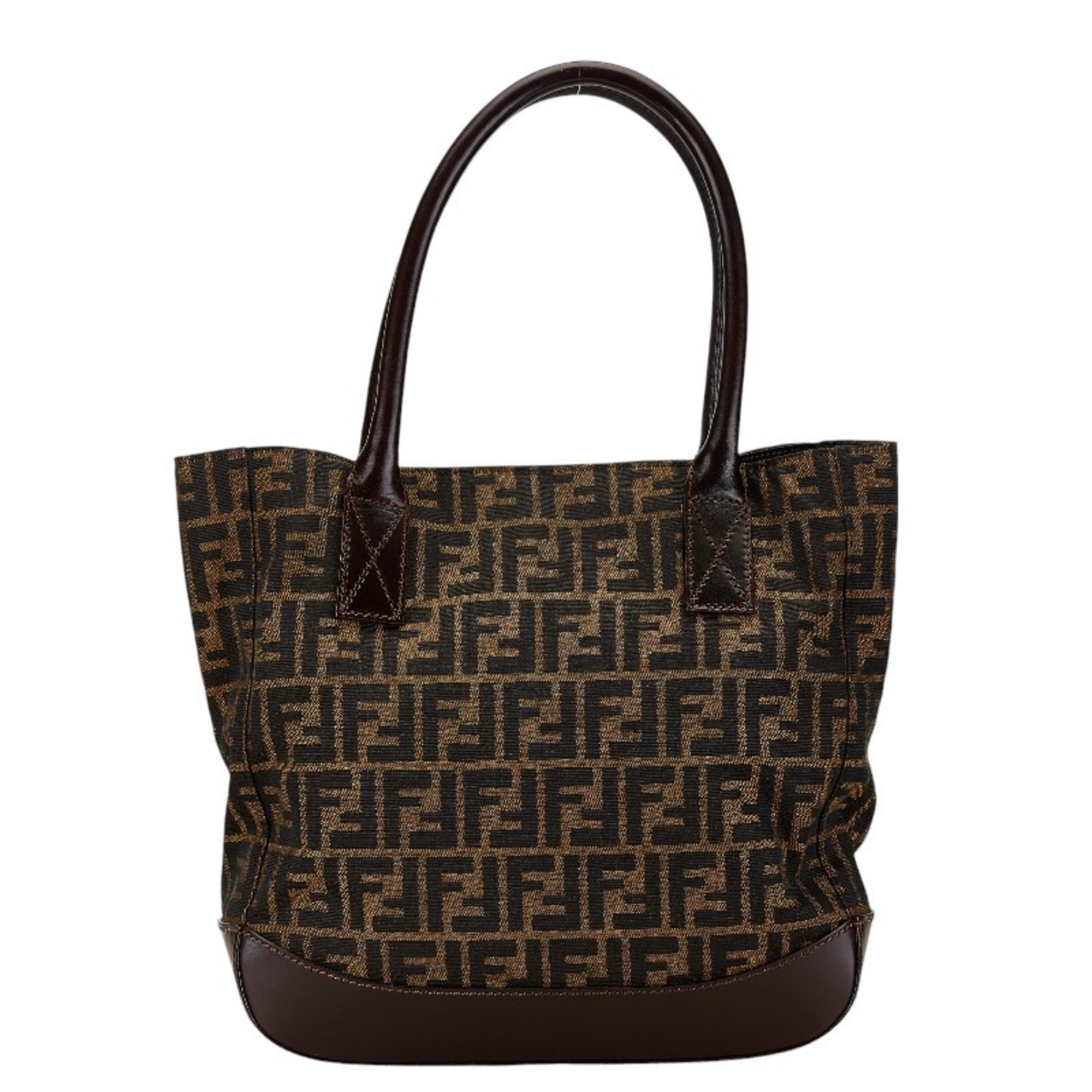 FENDI ZUCCA Handbag Tote Bag Brown Canvas Leather Women's