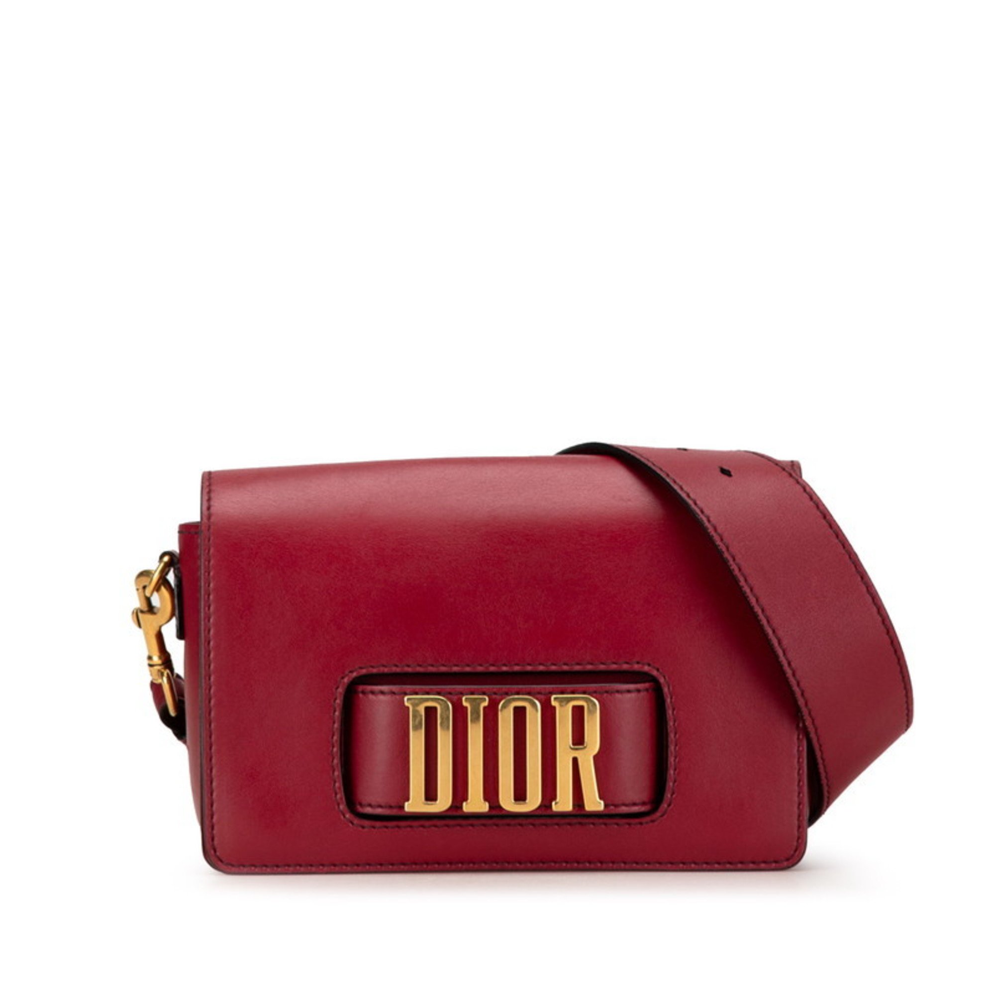 Christian Dior Dior Evolution Flap Shoulder Bag Wine Red Leather Women's