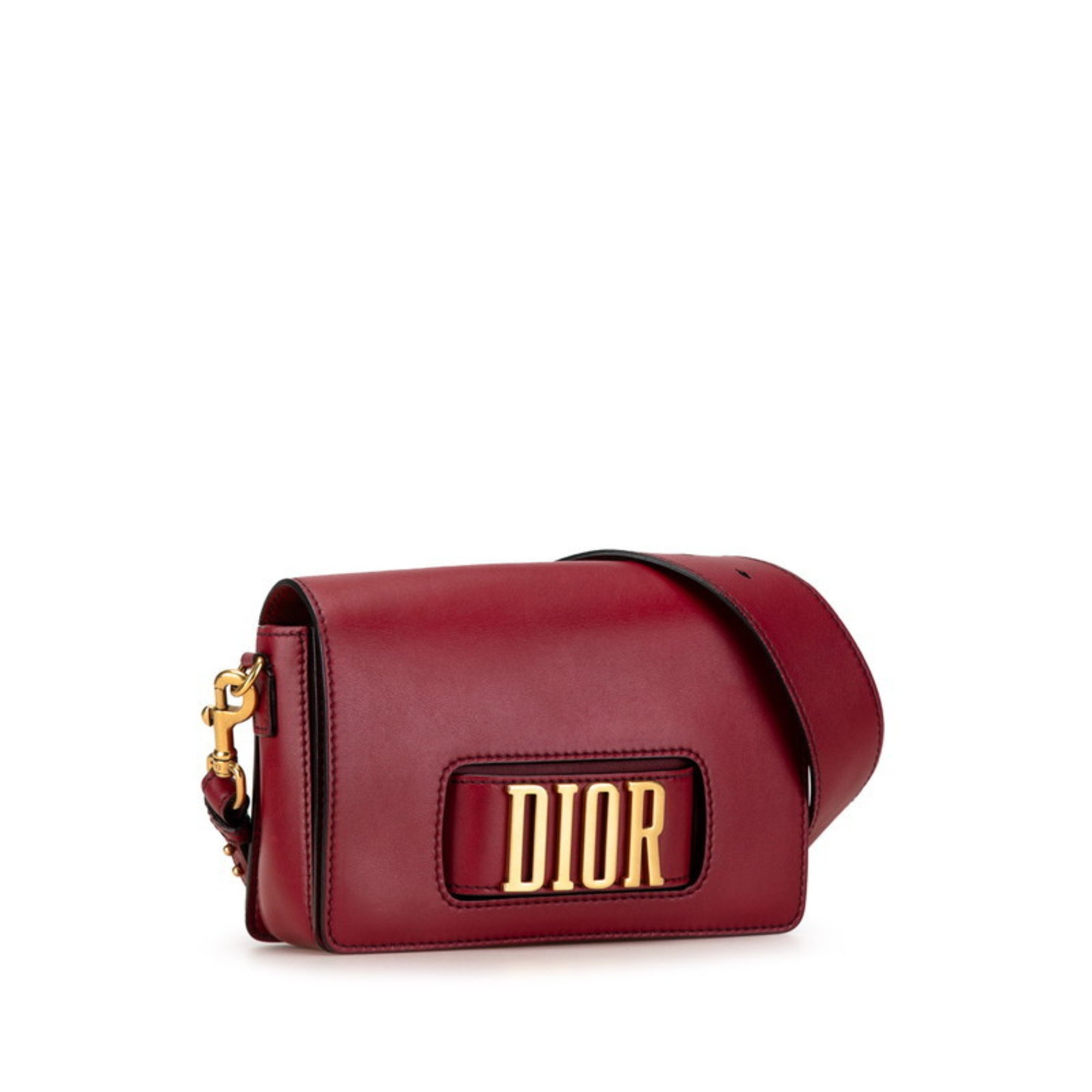 Christian Dior Dior Evolution Flap Shoulder Bag Wine Red Leather Women's