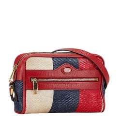 Gucci GG Jacquard Off-White Shoulder Bag 517350 Red Blue Leather Canvas Women's GUCCI