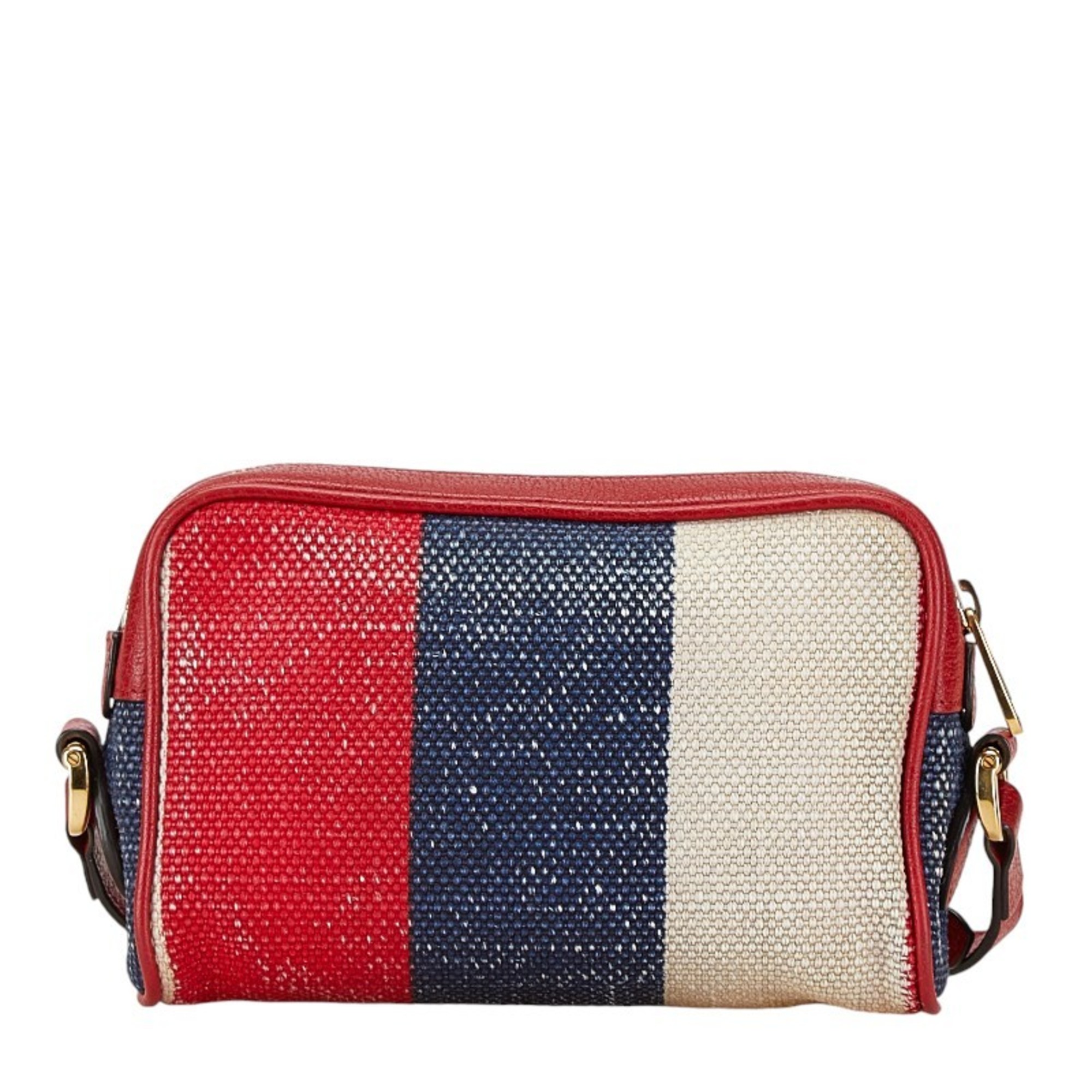 Gucci GG Jacquard Off-White Shoulder Bag 517350 Red Blue Leather Canvas Women's GUCCI