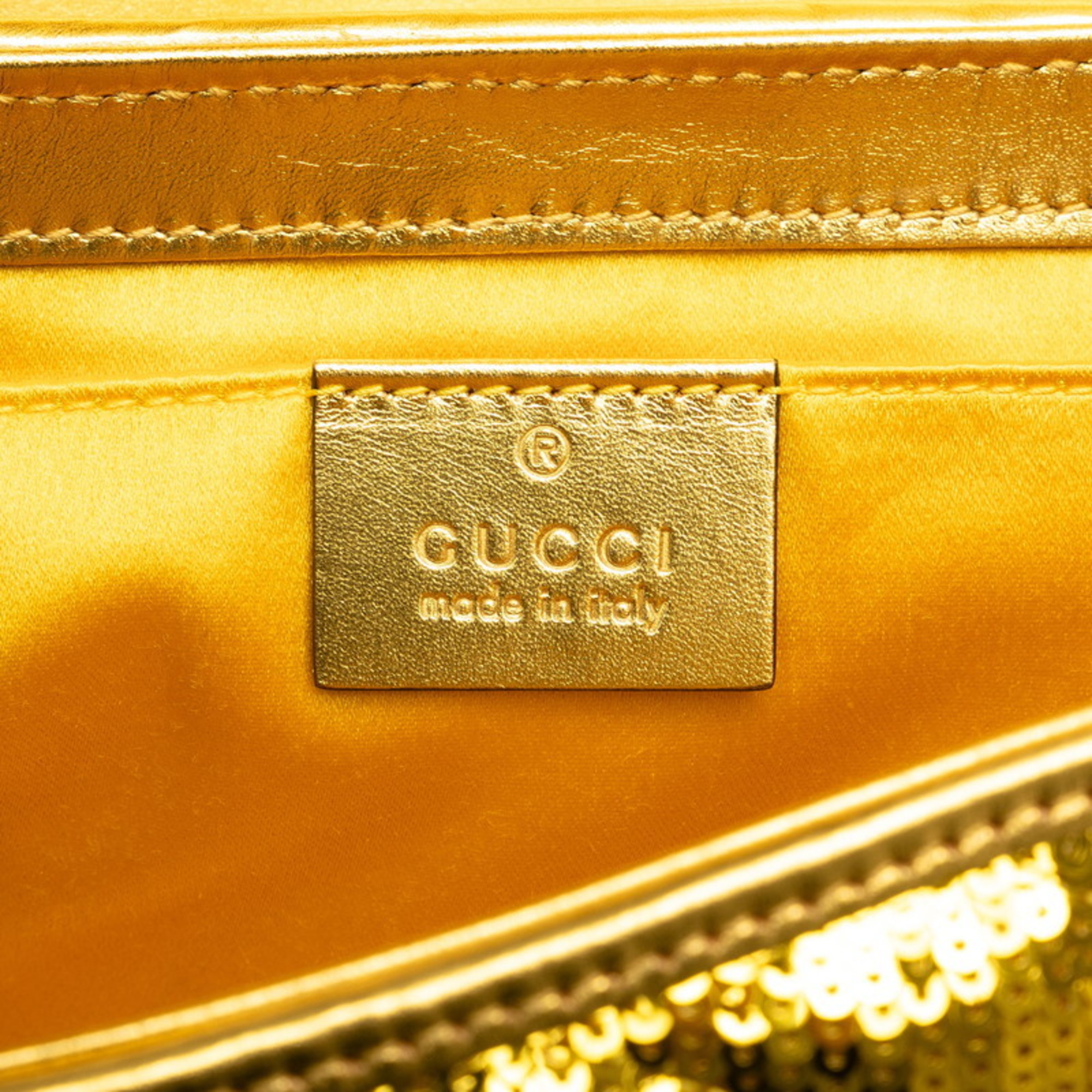 Gucci GG Marmont Chain Shoulder Bag 446744 Yellow Sequin Leather Women's GUCCI