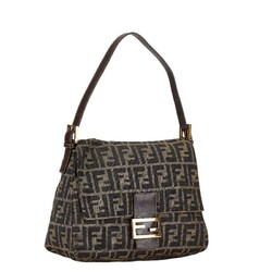 FENDI ZUCCA Mamma Bucket Bag Handbag Brown Canvas Leather Women's