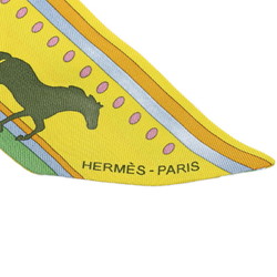 Hermes Twilly SEQUENCES Horse Motif Scarf Muffler Yellow Green Multicolor Silk Women's HERMES