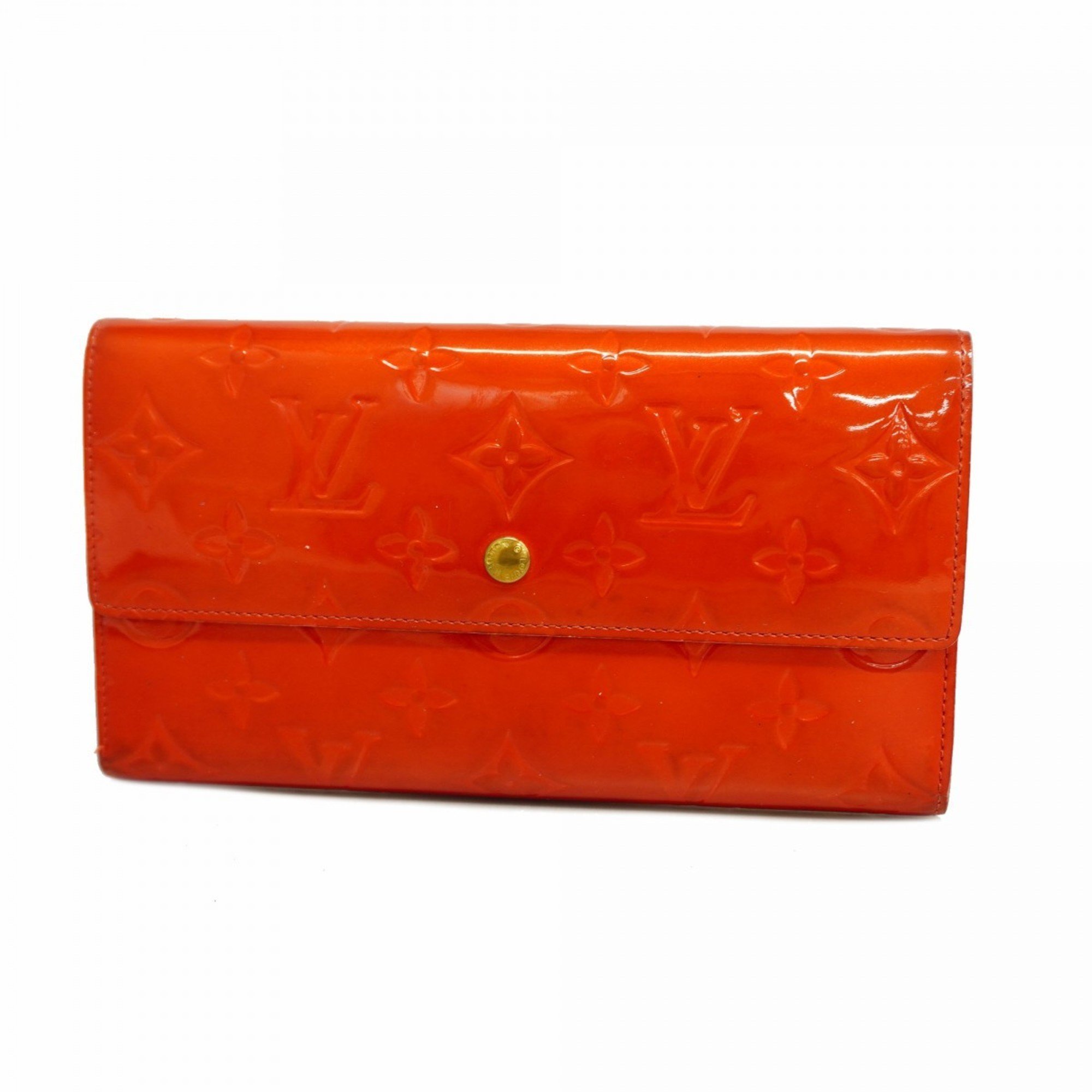 Louis Vuitton Tri-fold Long Wallet Vernis Porte Tresor International M91165 Rouge Ladies