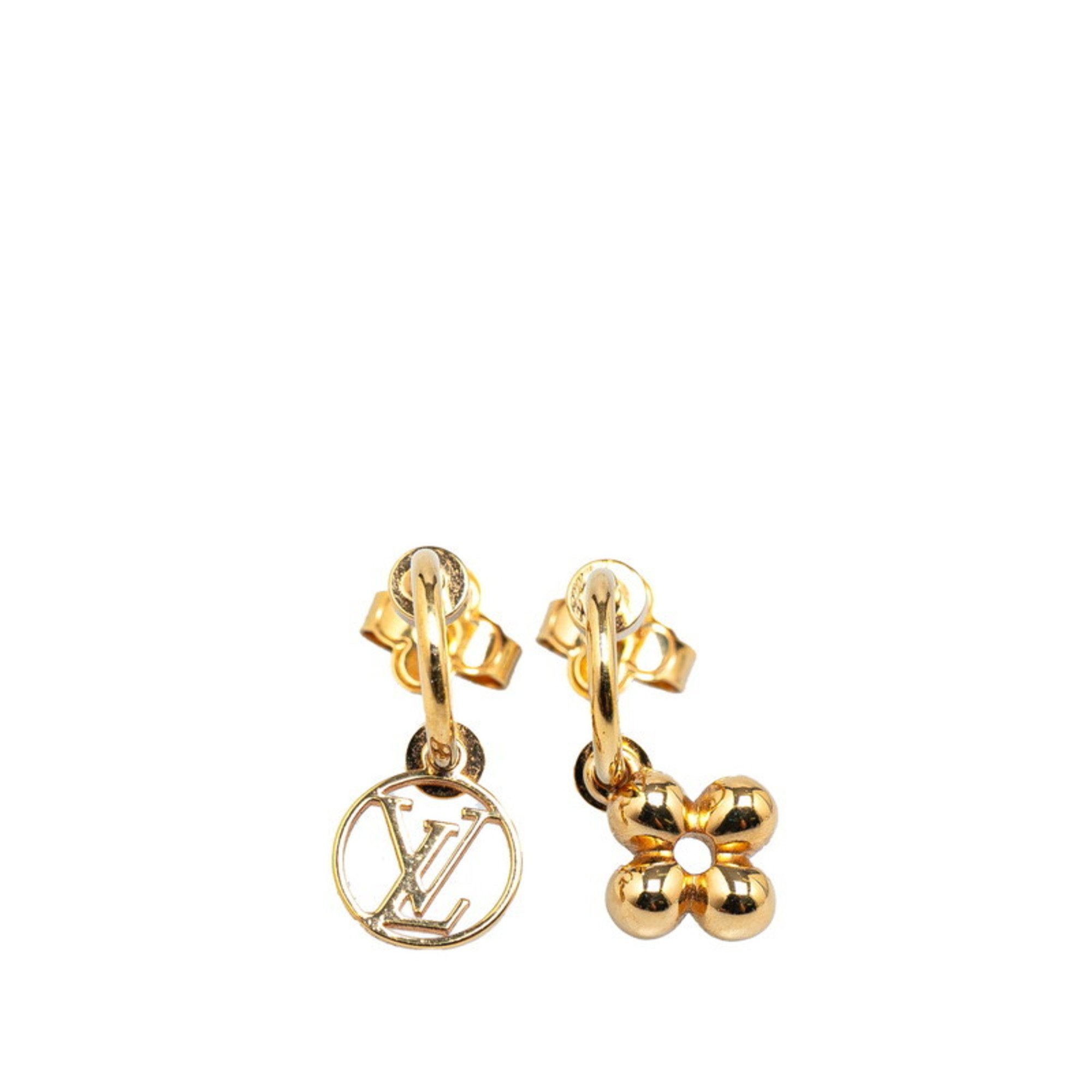 Louis Vuitton Monogram Boucle D'oreille Blooming Earrings M64859 Gold Plated Women's LOUIS VUITTON