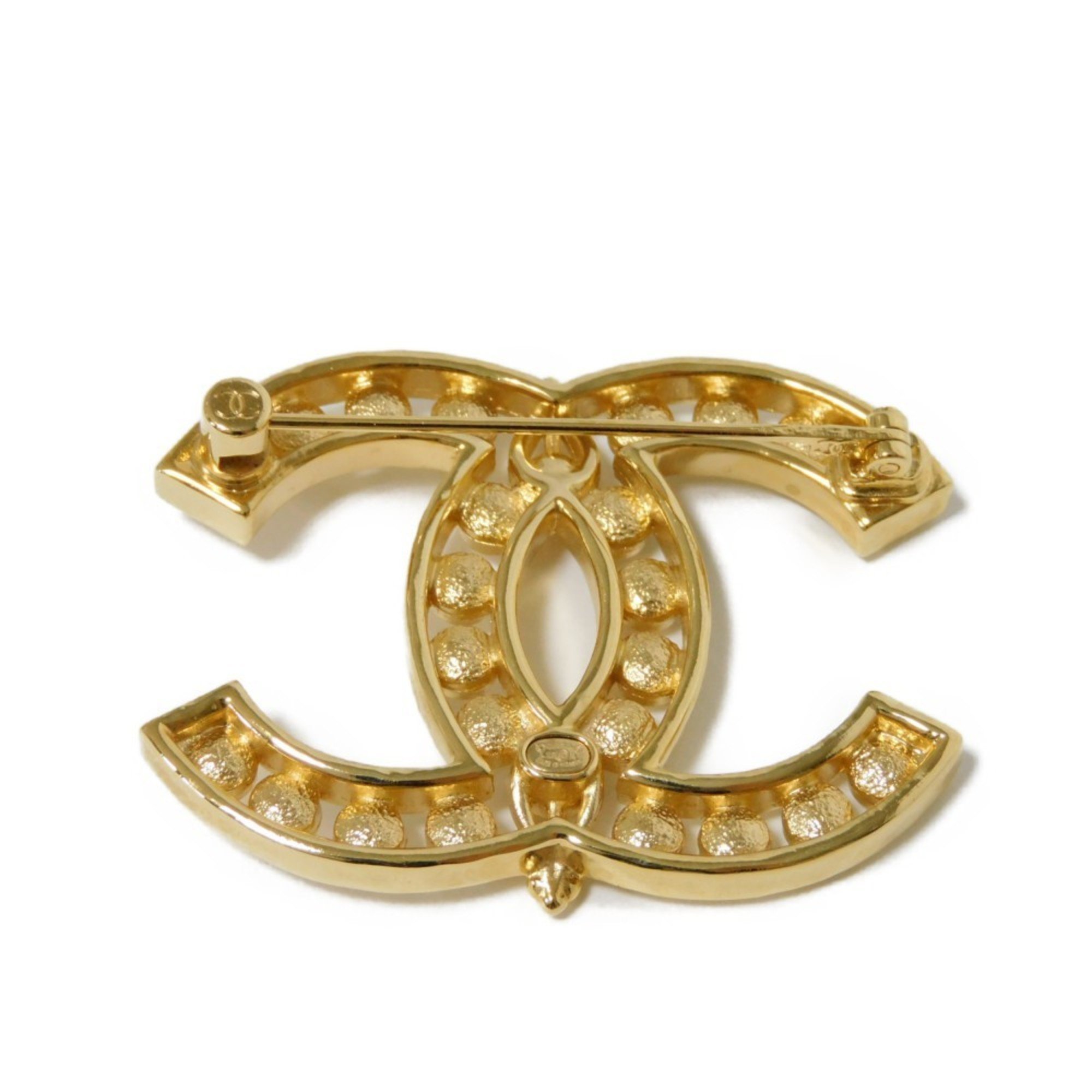 CHANEL Brooch Crystal Coco Mark Strass Rhinestone GP Gold L23A CC Clear Women's