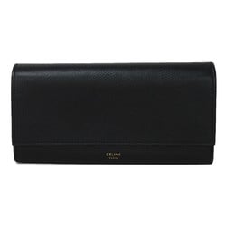 CELINE Long Wallet Large Flap Gold Foil Stamped Calf Leather Bi-Fold New Black 10B563BEL.38NO Men's Women's Bill Compartment