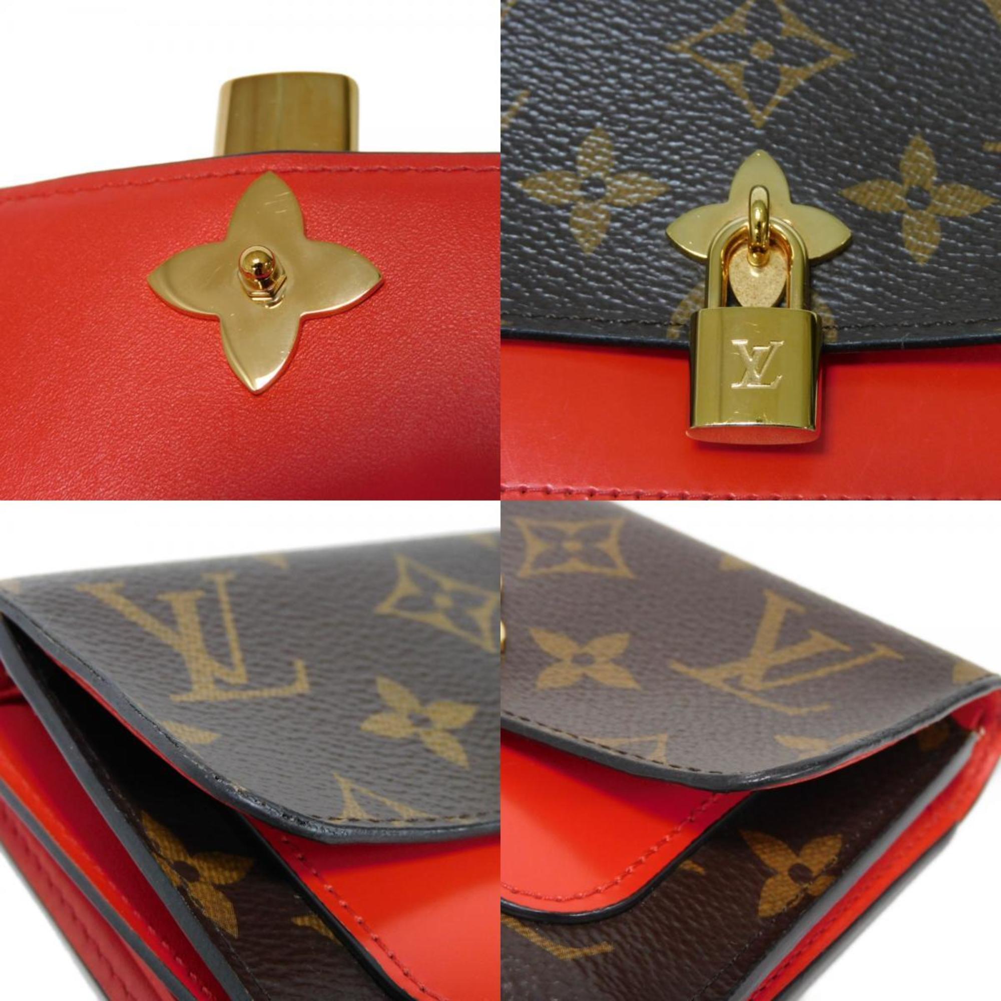 Louis Vuitton LOUIS VUITTON Tri-fold Wallet Portefeuille Flower Compact LV Red Padlock Monogram Coquelicot M62567 Women's Billfold