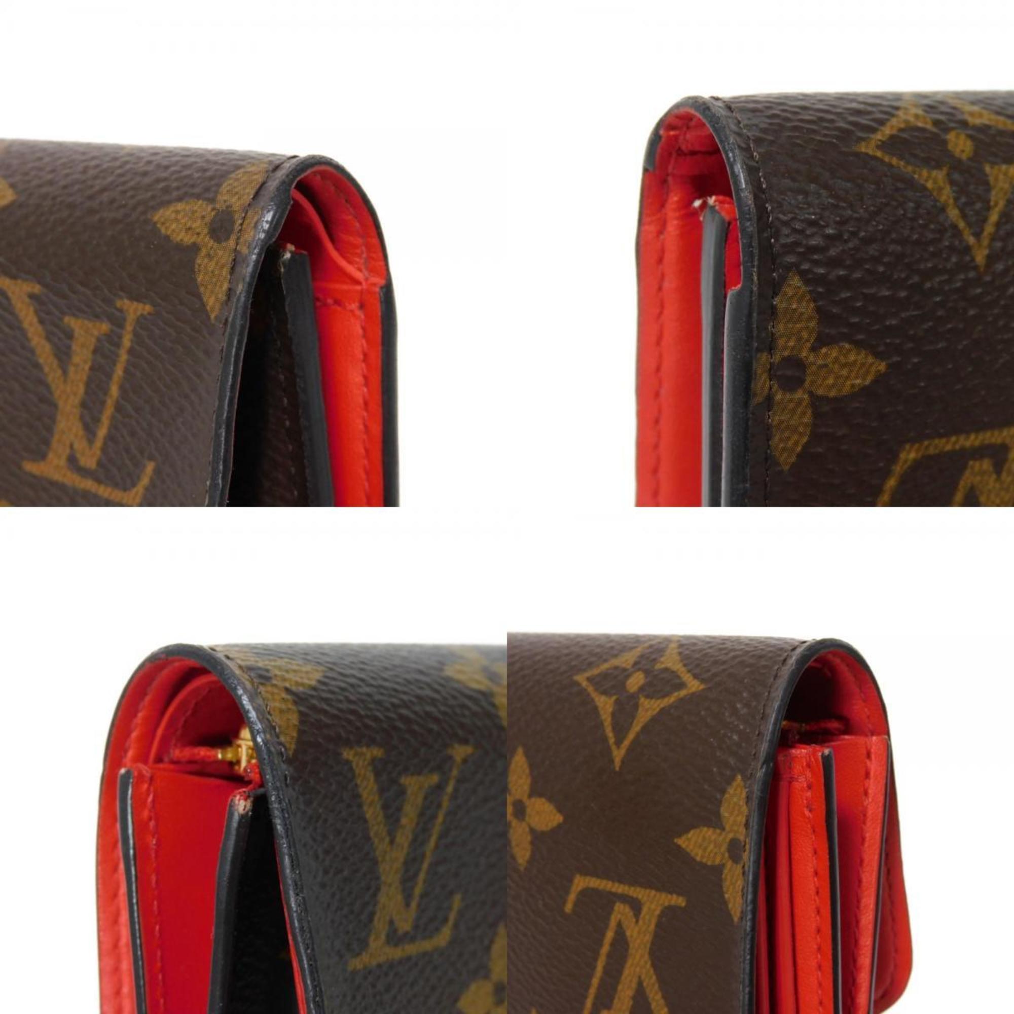 Louis Vuitton LOUIS VUITTON Tri-fold Wallet Portefeuille Flower Compact LV Red Padlock Monogram Coquelicot M62567 Women's Billfold