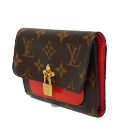 Louis Vuitton LOUIS VUITTON Tri-fold Wallet Portefeuille Flower Compact LV Red Padlock Monogram Coquelicot M62567 Women's Billfold