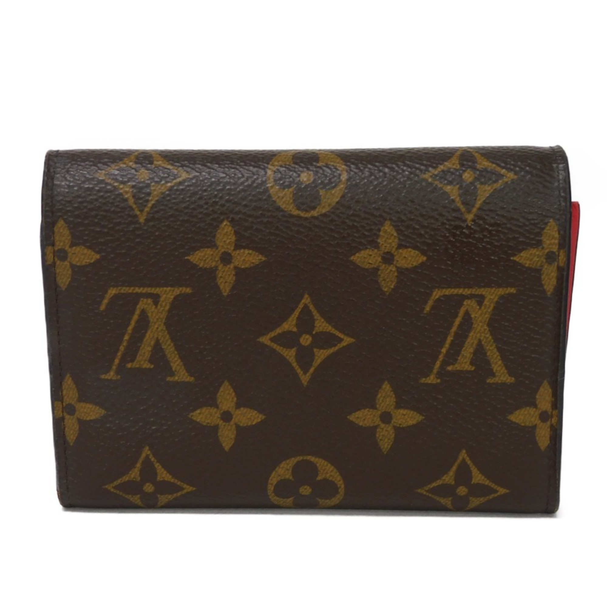 Louis Vuitton LOUIS VUITTON Tri-fold Wallet Portefeuille Flower Compact LV Red Padlock Monogram Coquelicot M62567 Women's Billfold