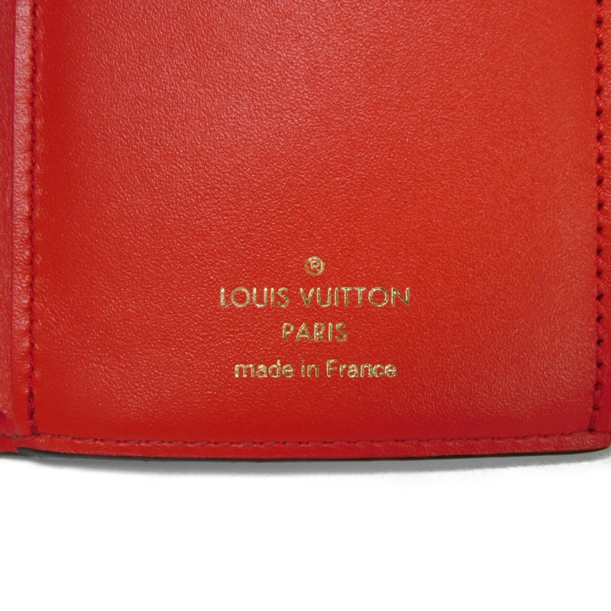 Louis Vuitton LOUIS VUITTON Tri-fold Wallet Portefeuille Flower Compact LV Red Padlock Monogram Coquelicot M62567 Women's Billfold