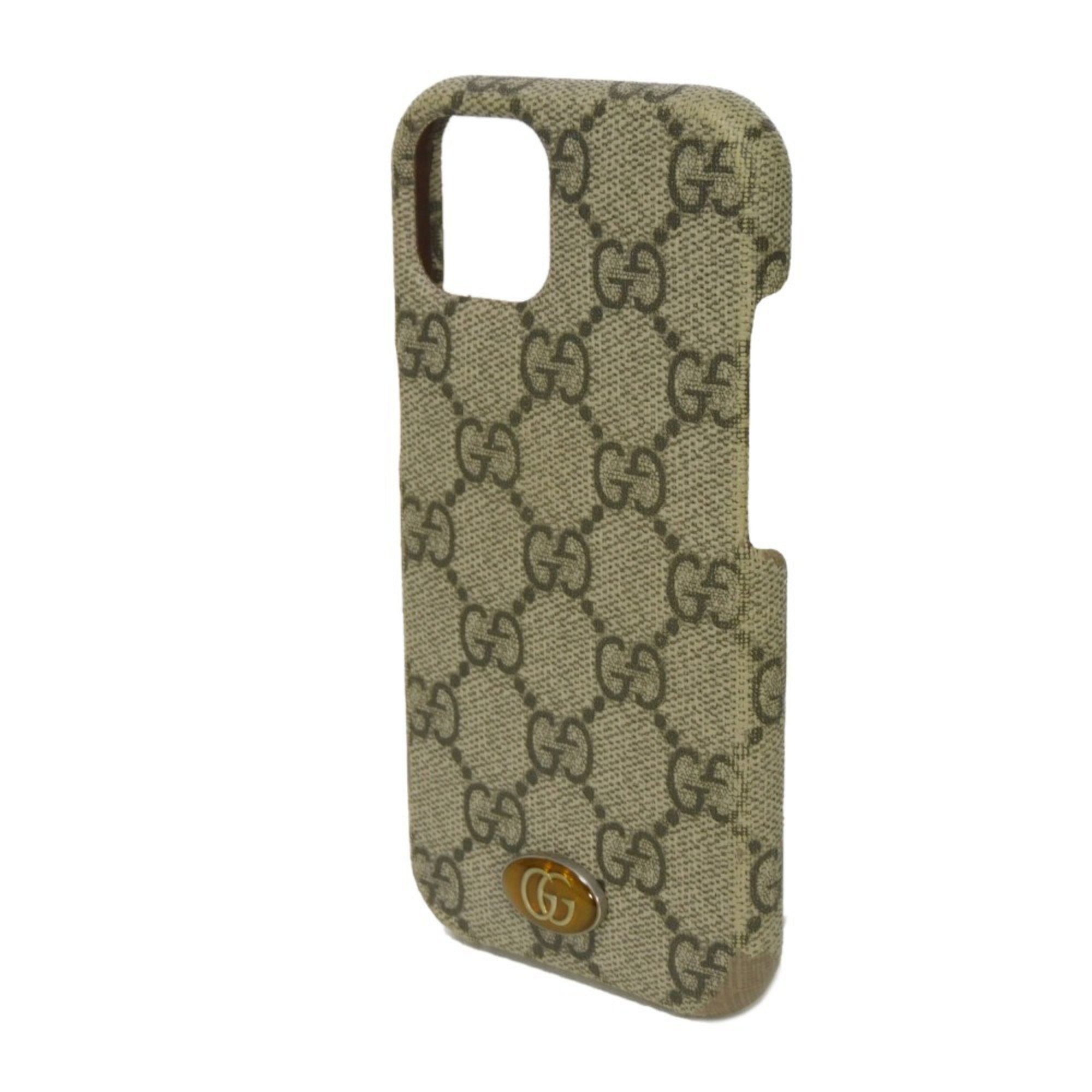 GUCCI Ophidia iPhone 13 Case Double G Lacquer Oval Beige Ebony GG Supreme 701330 K5I0S 9742 for Men and Women