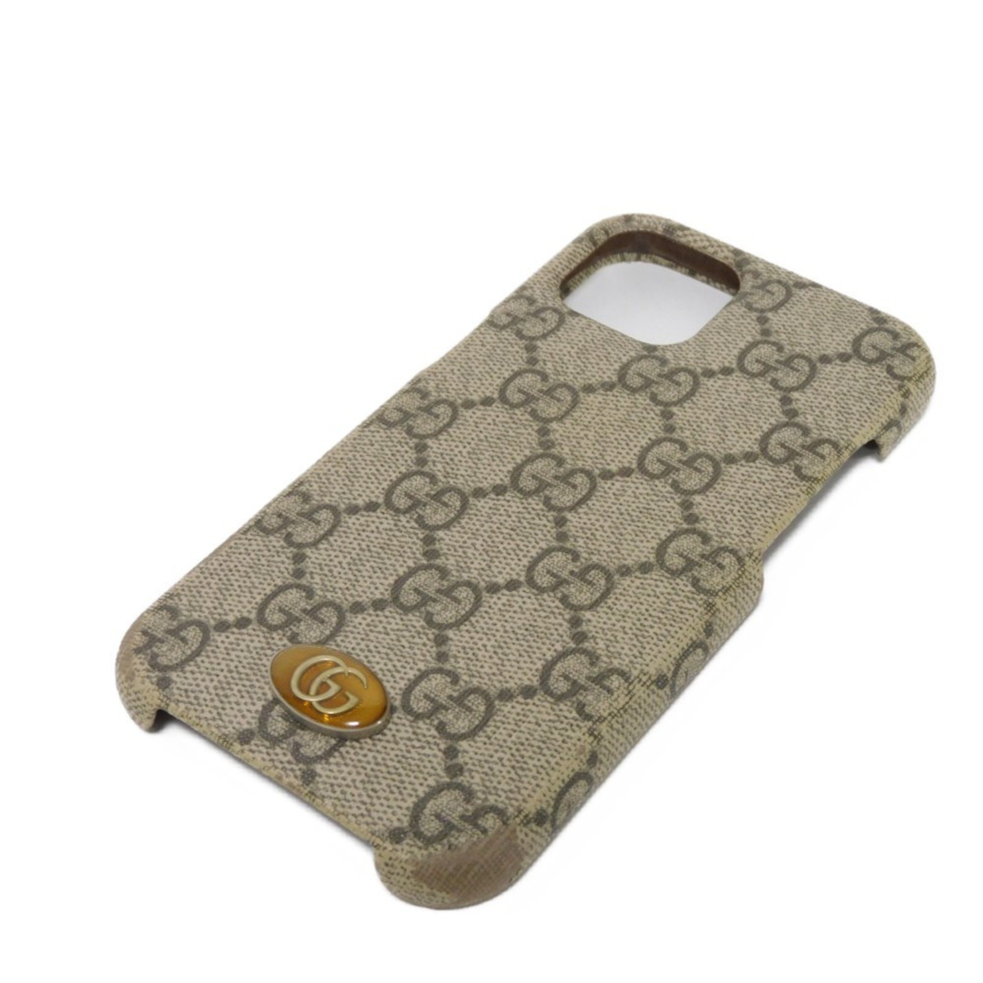 GUCCI Ophidia iPhone 13 Case Double G Lacquer Oval Beige Ebony GG Supreme 701330 K5I0S 9742 for Men and Women