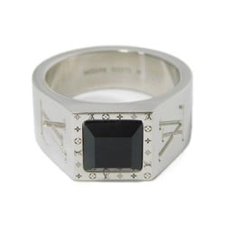 Louis Vuitton LOUIS VUITTON Ring Berg LV Onyx Current Engraved M Black Metal Silver Size 19 Monogram Noir M00698 Men's