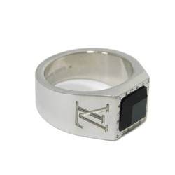 Louis Vuitton LOUIS VUITTON Ring Berg LV Onyx Current Engraved M Black Metal Silver Size 19 Monogram Noir M00698 Men's