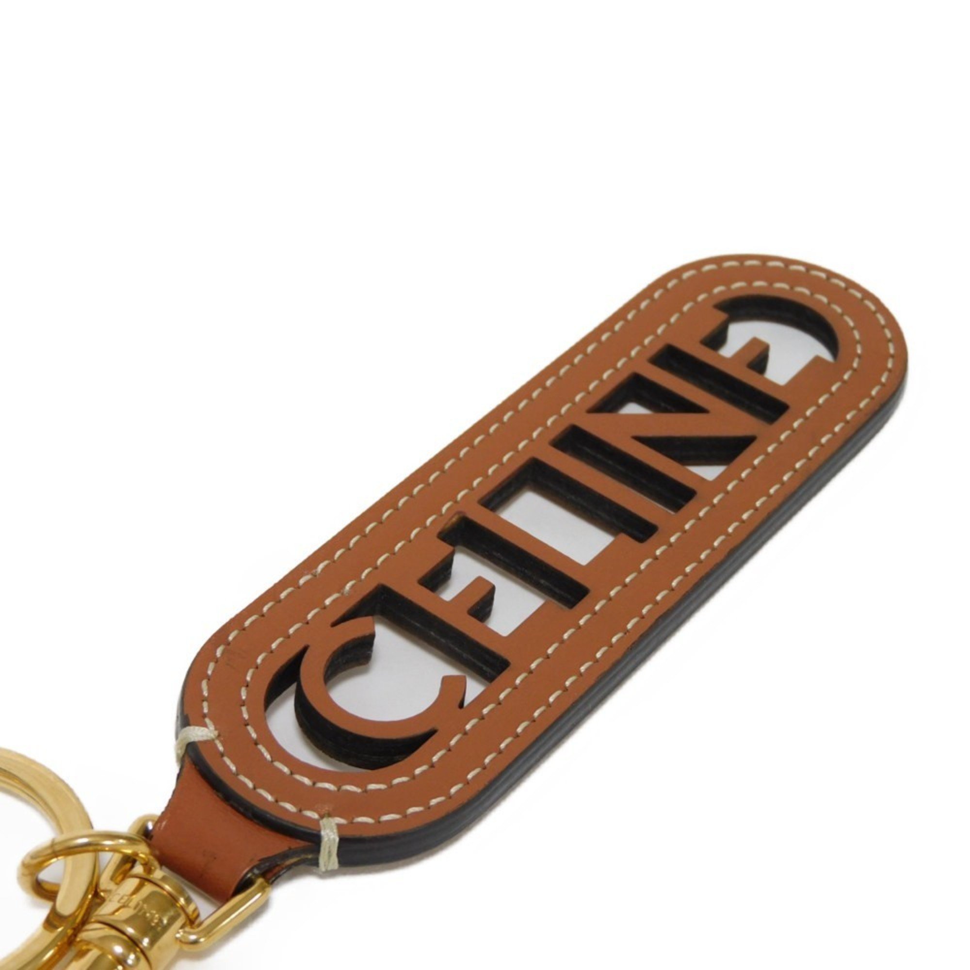 CELINE Key Holder Punching Ring Charm Current Brown Gold Smooth Calfskin Tan 49I733DSD.04LU Men's Women's