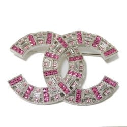 CHANEL Brooch Crystal Coco Mark Bijou Strass Clear Pink Rhinestone Metal Silver B17S CC Women's