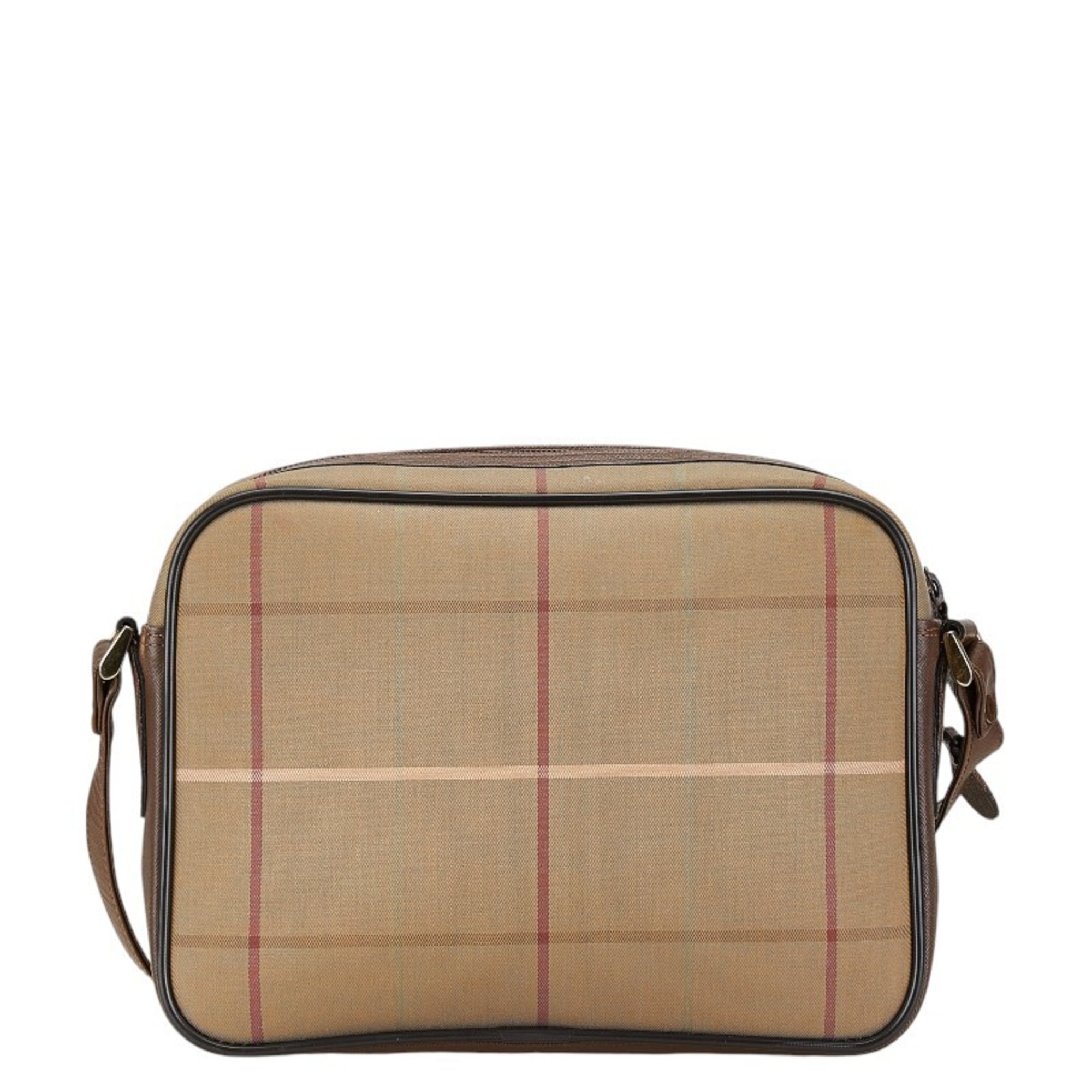 Burberry Check Shadow Horse Shoulder Bag Beige Brown Canvas Leather Women's BURBERRY